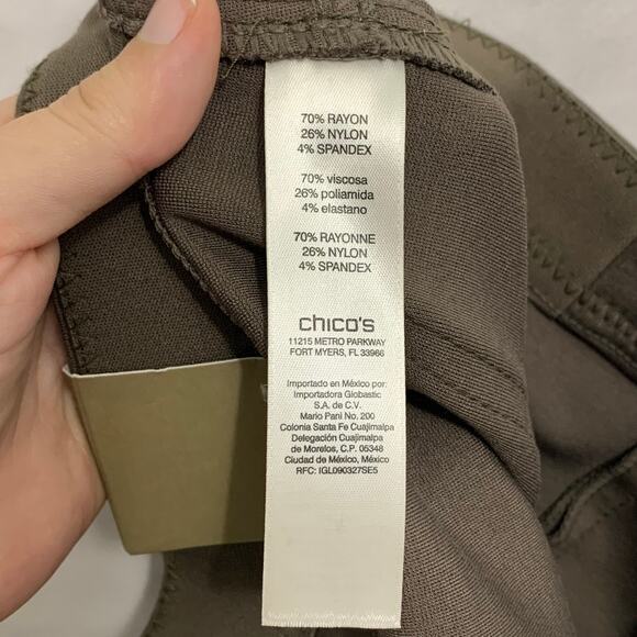 Chico's Ponte Faux Pocket Slim Leg Stretch Pants NWT 00 Short (XS) Brown Green - Picture 6 of 8